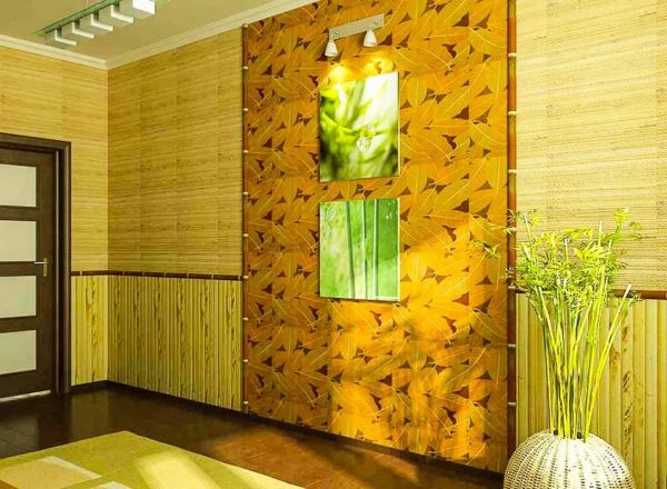 Бамбуковые обои в современном интерьере с растительными мотивами