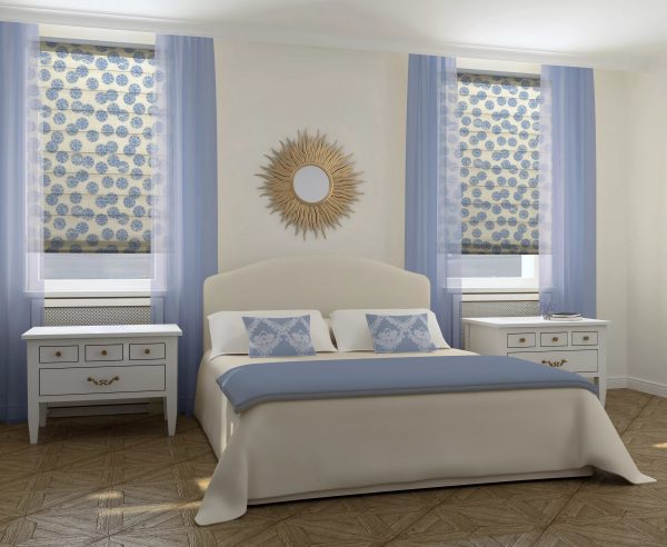 Спальня в голубых тонах в классическом стиле
