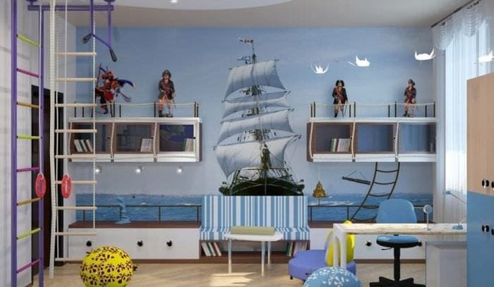 Детская комната для мальчика в современном морском стиле 