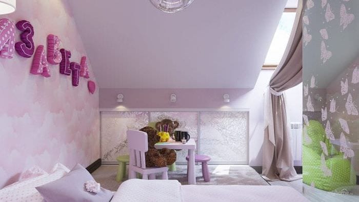 Оригинальный дизайн обоев для небольшой детской комнаты девочки 