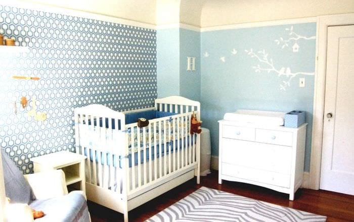 Выбираем обои голубого оттенка для детской комнаты для новорожденного мальчика 