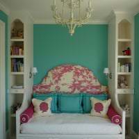 шикарный цвет тиффани в интерьере спальни фото