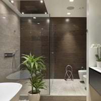 необычный декор ванной комнаты с душем в светлых тонах фото