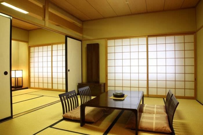 светлый стиль гостиной в японском стиле