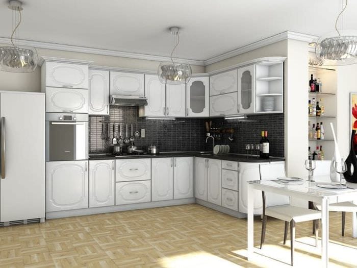 красивый дизайн белой кухни с оттенком серого