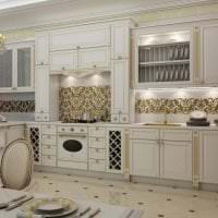 красивый дизайн белой кухни с оттенком бежевого фото