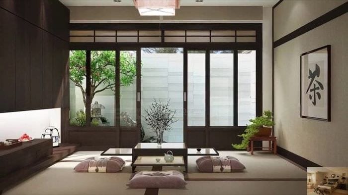 яркий дизайн спальни в японском стиле