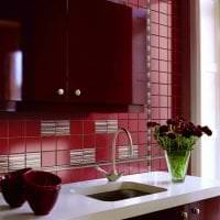 светлый фартук из плитки стандартного формата с рисунком в интерьере кухни фото