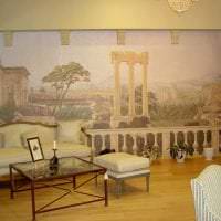 фрески в интерьере гостиной с изображением пейзажа фото