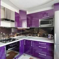 светлый дизайн кухни в фиолетовом цвете фото