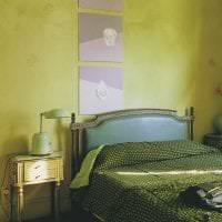светлый фисташковый цвет в интерьере спальни фото