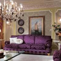 темный фиолетовый диван в фасаде квартиры фото