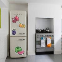 идея необычного оформления холодильника на кухне фото