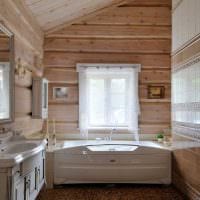 идея яркого интерьера ванной комнаты в деревянном доме фото