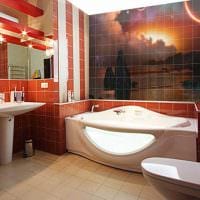идея яркого дизайна ванной комнаты с угловой ванной картинка