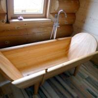 идея необычного стиля ванной в деревянном доме фото