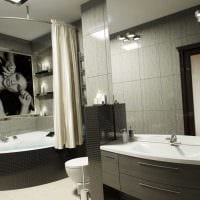 идея красивого дизайна ванной комнаты с угловой ванной фото