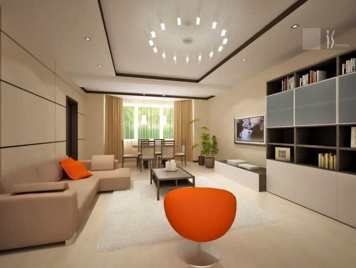 идея яркого декора гостиной комнаты в современном стиле