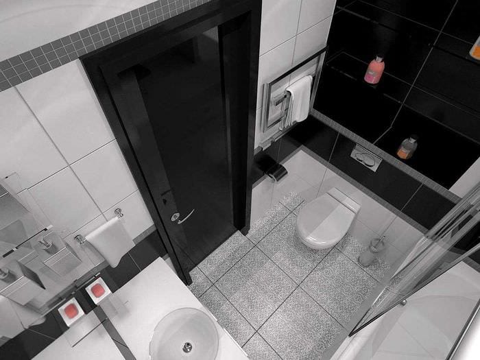 идея современного дизайна ванной в черно-белых тонах