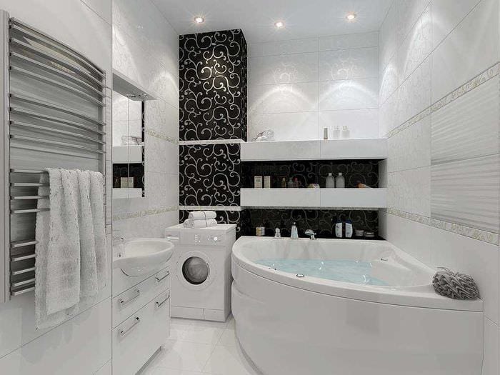 вариант яркого стиля ванной комнаты в черно-белых тонах
