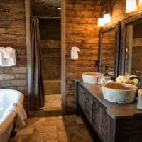 вариант красивого дизайна ванной комнаты в деревянном доме фото