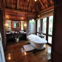 идея необычного стиля ванной в деревянном доме картинка