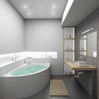 идея современного интерьера ванной с угловой ванной фото
