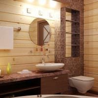 вариант яркого стиля ванной в деревянном доме фото