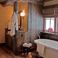 идея необычного дизайна ванной комнаты в деревянном доме картинка