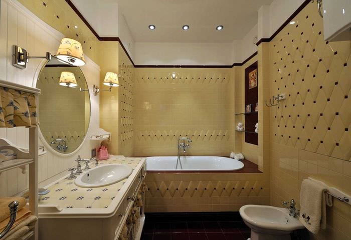 вариант красивого дизайна ванной в классическом стиле