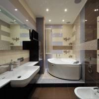 вариант красивого интерьера ванной комнаты с угловой ванной картинка