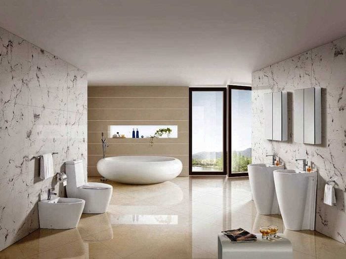 вариант современного интерьера ванной комнаты 2020