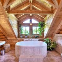идея современного стиля ванной комнаты в деревянном доме картинка