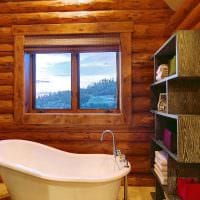 вариант необычного интерьера ванной комнаты в деревянном доме фото