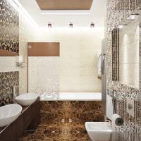 пример необычного интерьера ванной комнаты в бежевом цвете фото