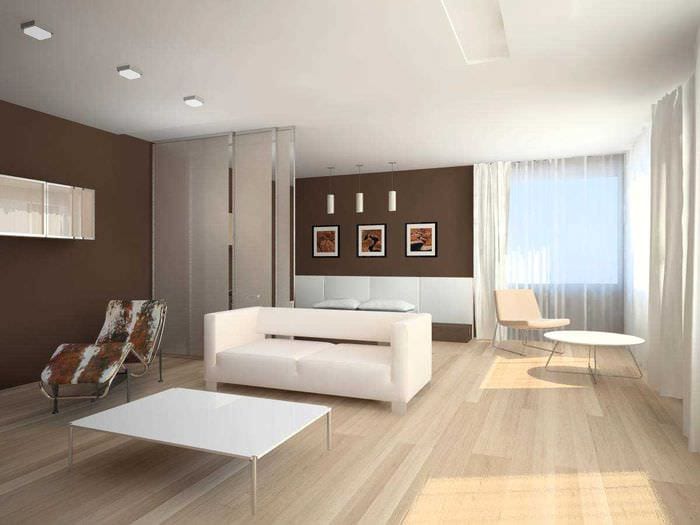 пример яркого дизайна гостиной в стиле минимализм