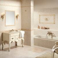 вариант красивого дизайна ванной комнаты в бежевом цвете фото
