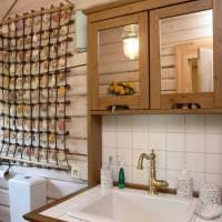 вариант необычного дизайна ванной комнаты в деревянном доме фото