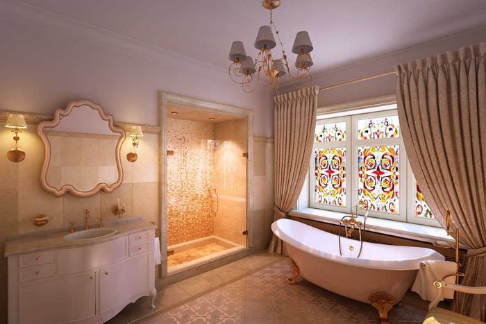идея яркого декора ванной комнаты в классическом стиле