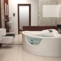 идея современного стиля ванной с угловой ванной фото
