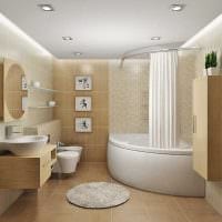идея красивого интерьера ванной с угловой ванной фото