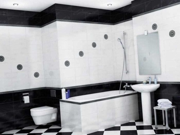 идея необычного дизайна ванной комнаты в черно-белых тонах