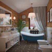 идея современного интерьера ванной в деревянном доме фото