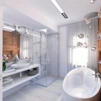 идея необычного дизайна ванной комнаты с окном фото