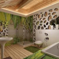 вариант яркого интерьера ванной комнаты в деревянном доме фото