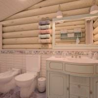 идея современного интерьера ванной в деревянном доме картинка