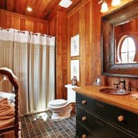 вариант яркого дизайна ванной комнаты в деревянном доме картинка