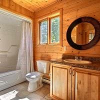 вариант необычного дизайна ванной комнаты в деревянном доме картинка