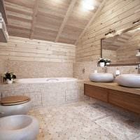 идея красивого стиля ванной в деревянном доме фото