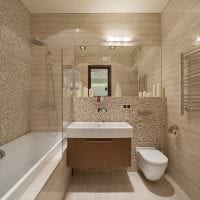 пример красивого стиля ванной комнаты в бежевом цвете картинка